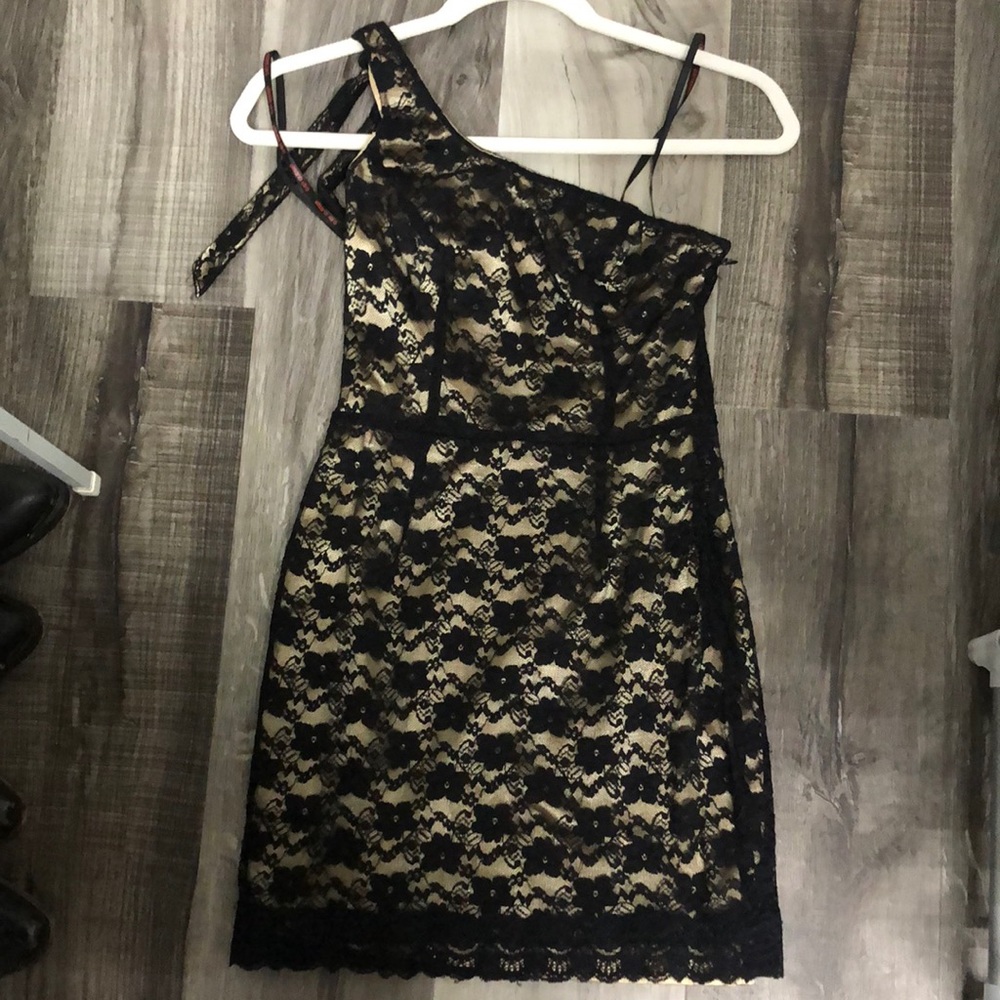 Black and gold lace one shoulder dress from guess